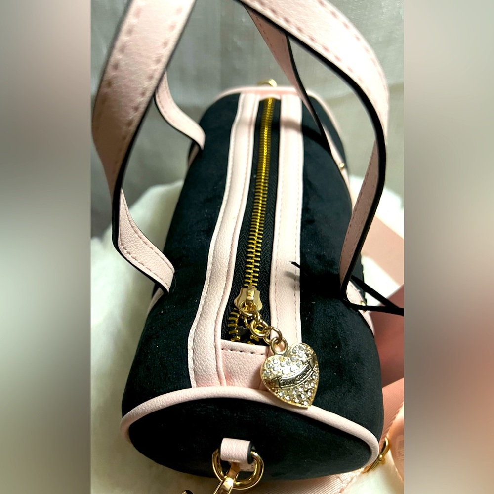 NEW Juicy Couture Pink Black Velour Mini Barrel Bag - Picture 2 of 6